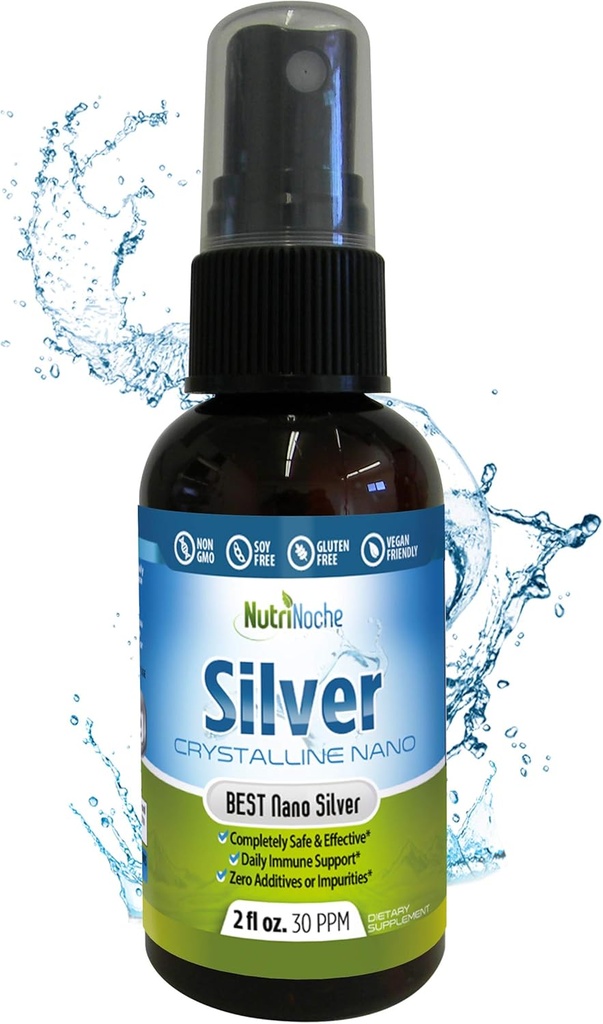 Nutrinoche Ultra Pure Colloidal Silver Spray - Excellent Daily Immune Support - Organic 99.99% Nano Particles - Ultra Pure Silver Hydrosol - 2 Ounces - 30 ppm