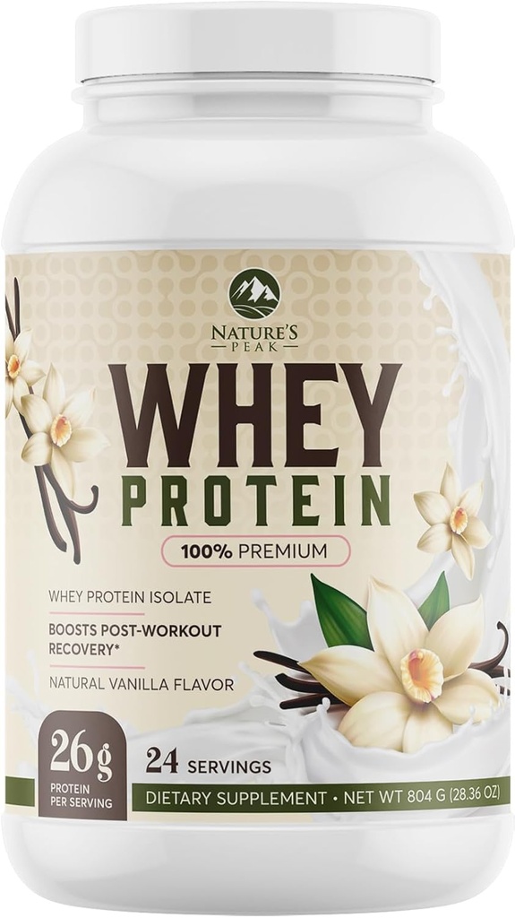Nature's Peak Protein Powder、100% Whey Powder Isolate、Immune Support、BCAAs、Gluten Free、高速吸収、簡単な消化栄養、フレンチバニラ、26グラムのサービング - 24のサービング