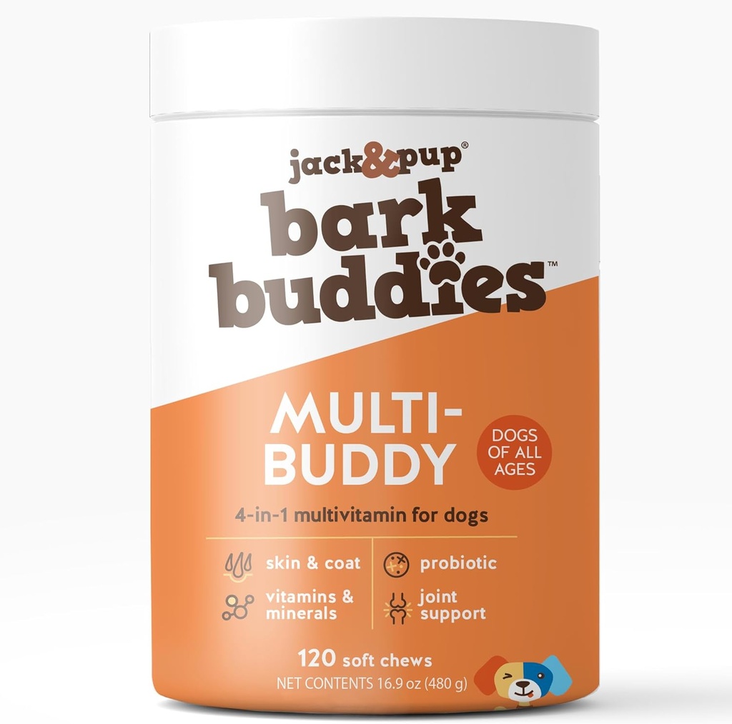 Jack&Pup Dog Multivitamin | バルク・バディーズ・ドッグ・ビタミンとシニア・ドッグのサプリメント | 免疫・関節・消化・皮膚・コートヘルス(120ct)のデイリー・ドッグ・マルチビタミン