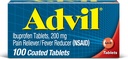 Advil Pain Reliever and Fever Reducer, Pain Relief Medicine with Ibuprofen 200mg for Headache, Backache, Menstrual Pain and Joint Pain Relief - 100 Coated Tablets