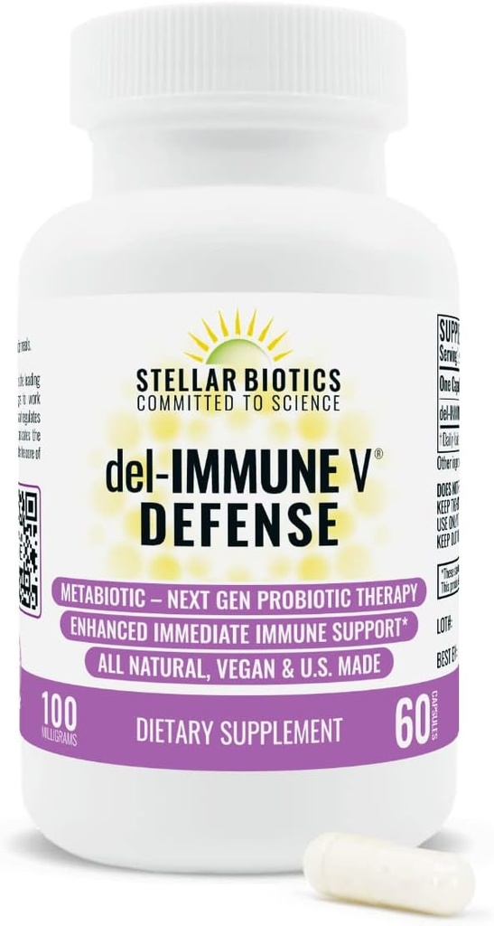 ステラーバイオティクスによるDel-Immune V®防衛、オールナチュラル免疫サポート&グットヘルス(+)即時ケア、メタバイオティクス:NextGen Probiotic Therapy(60キャップ)