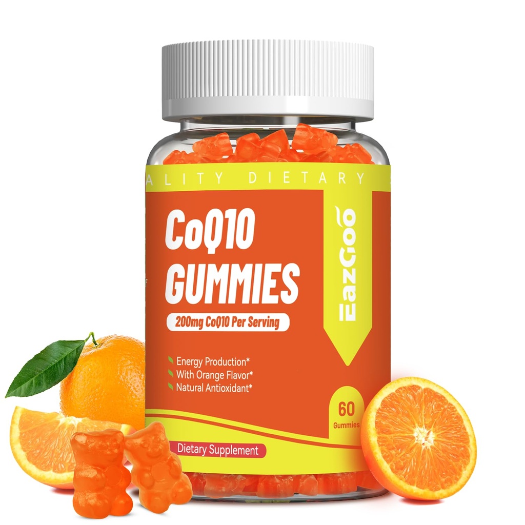 CoQ10グミー200mg、エネルギー生産のためのビーガンサプリメント、非GMO、グルテンフリー(60グミー)