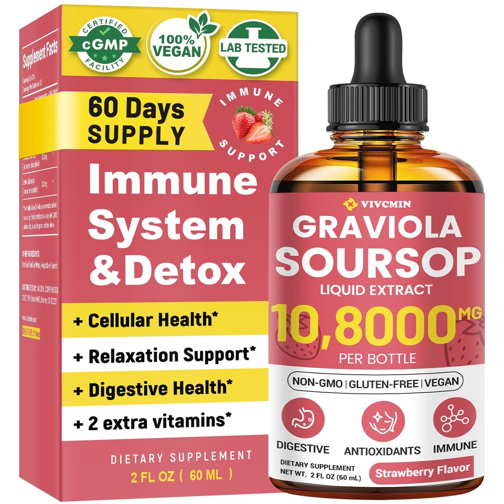 Graviola Soursopの葉のエキスの液体-Soursopのビターの液体、サポート 免疫、弛緩、レバーおよび睡眠、砂糖及びアルコールフリー、高吸収性の方式、いちごの味、2 Fl Oz