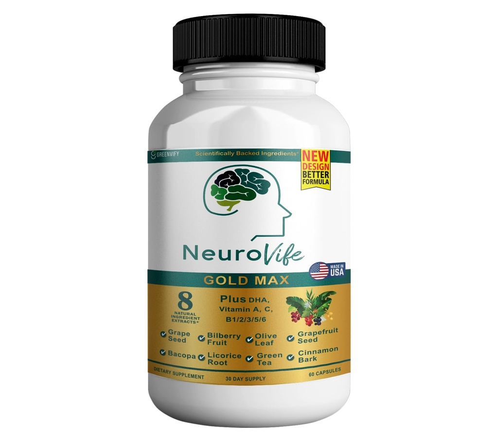 NeuroVife Gold Max Brain サポートサプリメント | DHA、ビタミンA、C、Bコンプレックスによる8天然エキス | 60 ベジギーカプセル | アメリカ製 (1)