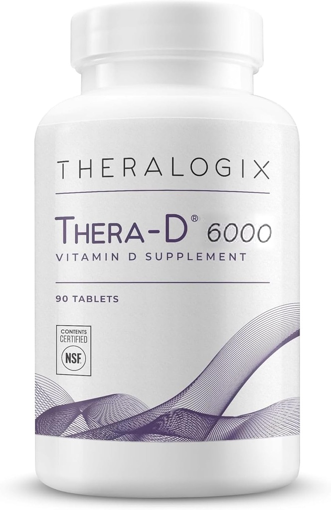 Theralogix Thera-D 6000 ビタミン D サプリメント - 6,000 IU (150 mcg) ビタミン D3 錠 - 90 日の供給 - 女性と男性のための免疫サポートサプリメント - Aids Bone & Heart Health - NSF 認定 - 90 錠