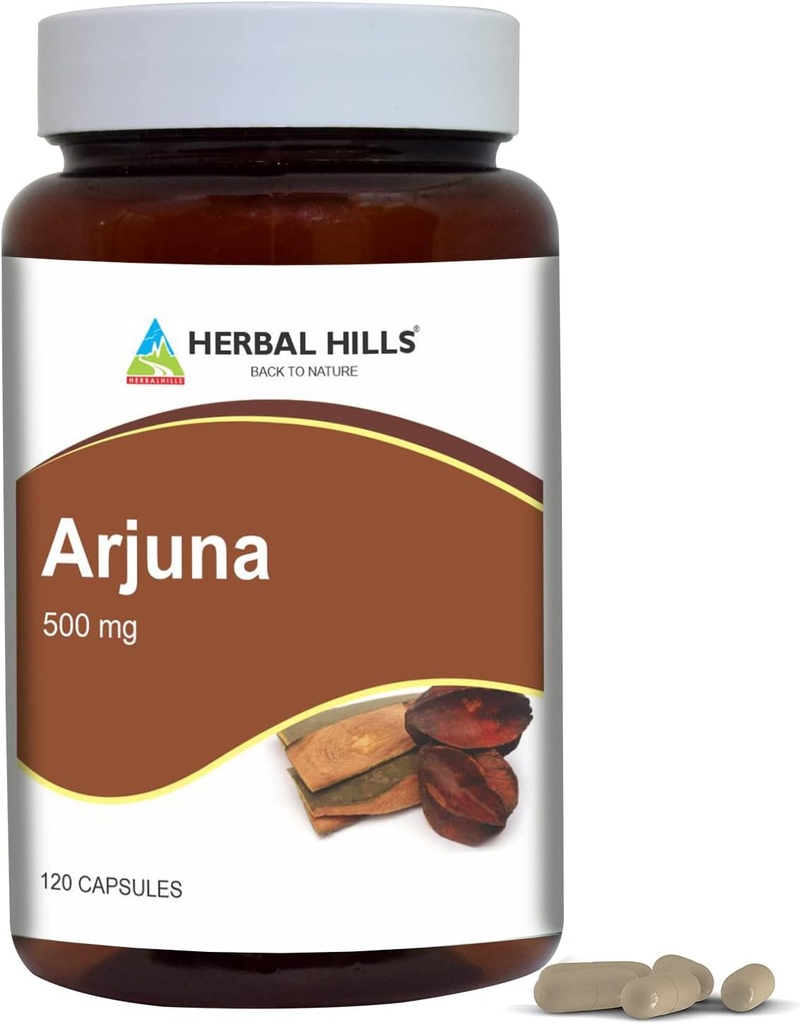 HERBAL HILLS Arjuna カプセル(Terminalia Arjuna) | 120 カウント(500 mg) | アルジュナ バルク エキスで標準化された抽出物および健康の補足