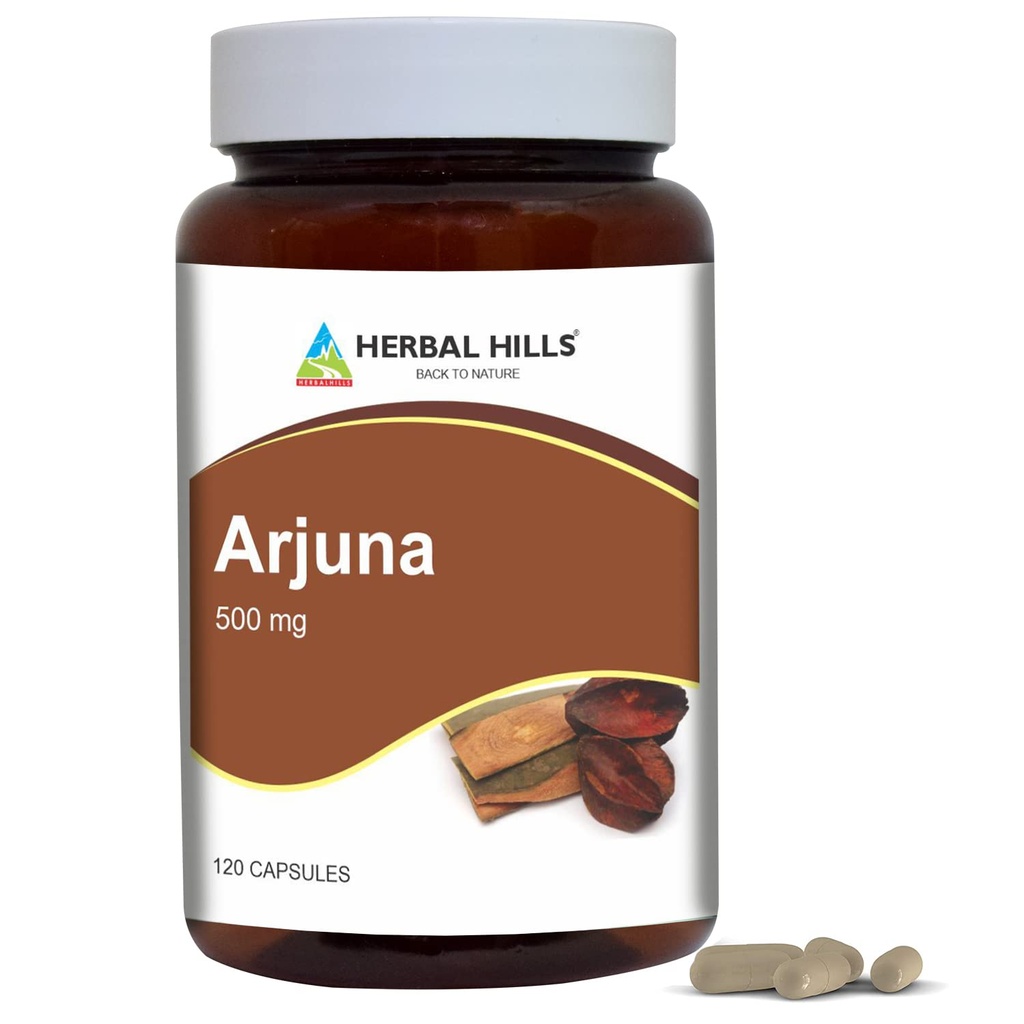 HERBAL HILLS Arjuna カプセル(Terminalia Arjuna) | 120 カウント(500 mg) | アルジュナ バルク エキスで標準化された抽出物および健康の補足