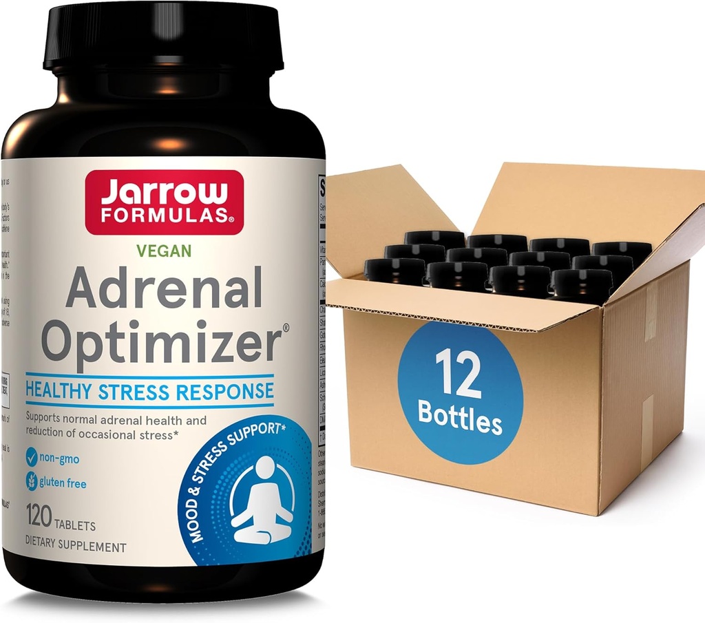 Jarrow Formulas Adrenal Optimizer with Ashwagandha, Chamomile and Schizandra Extract, Supports Reduction of Occasional Stress, 120 Vegan Tablets, 60 Day Supply(Pack OF12)