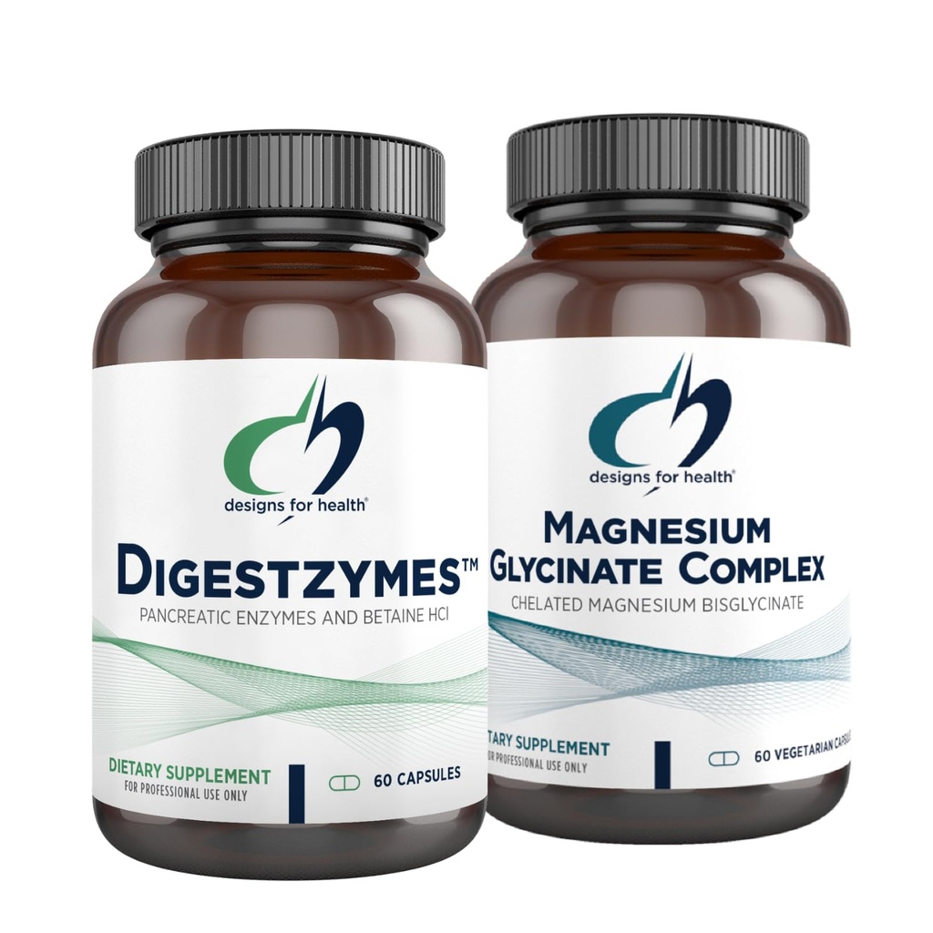 健康マグネシウムのGlycinateのコンプレックス(60のカプセル)及びDigestzymes (60のカプセル)の束のための設計-高吸収のマグネシウムの補足とのOccasionalのガス及び緩衝のための消化酵素