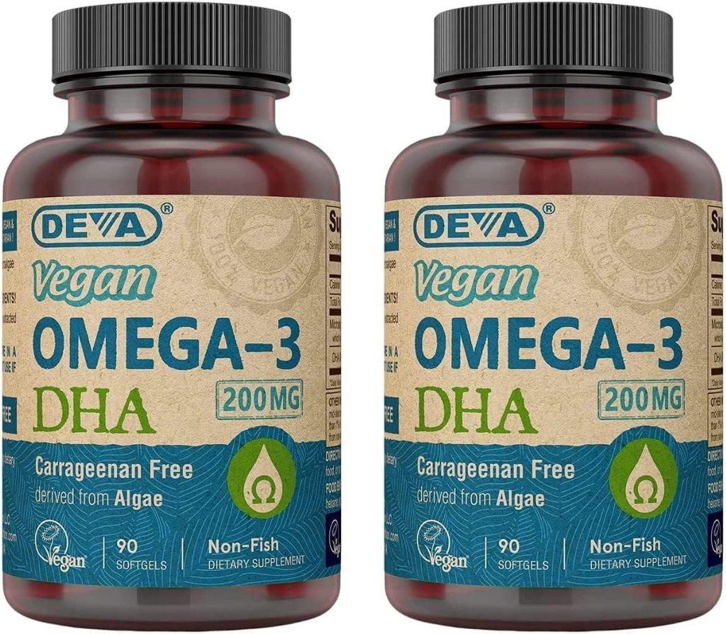 DEVAビーガンオメガ-3 DHAサプリメント - 1日1回Softgels 200 MG - Carrageenan無料 - ゼラチン無料 - 非魚 - Algaeオイルオメガ3脂肪酸 - 90Softgels(パッケージ2)