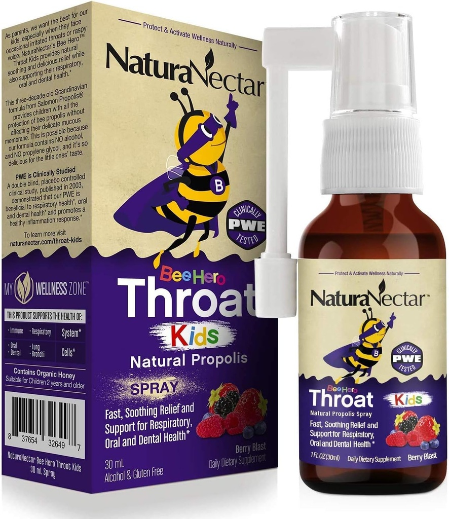 NaturaNectar - BeeHero ブラジル Bee Propolis Throat Spray - 子供のための脅威の救済 - 快適さと保護のために - 独占ベリーブラスト風味(1パック、1 Fl Oz)