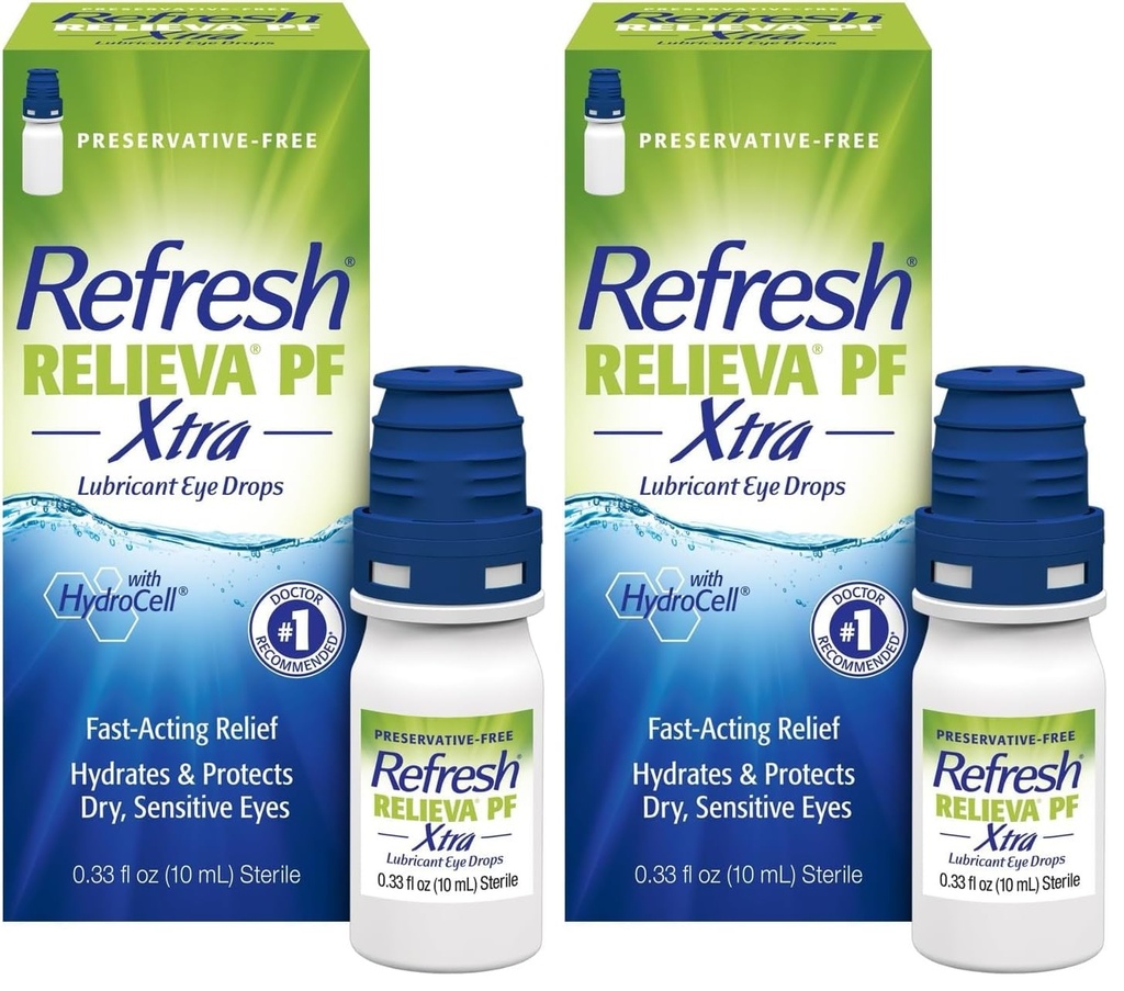 RELIEVA PF Xtraの防腐剤なしの人工的な涙の潤滑油の目の低下、2x0.33のflのoz (20 mL)、2の計算を新たにして下さい