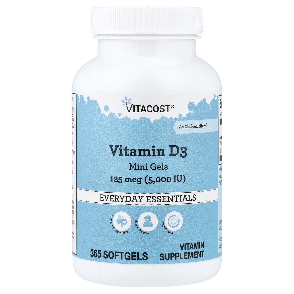 VitacostのビタミンD3 (Cholecalciferolとして) - 5000 Iu - 365のSoftgelの小型ゲル
