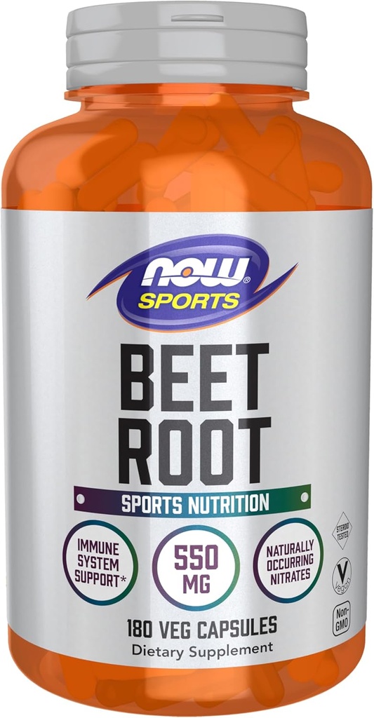 NOW Foods Sports, Beet Root Veg, スポーツ栄養, 免疫システムサポート*, 550 MG, 自然にNitratesを占有, 180 Vegカプセル