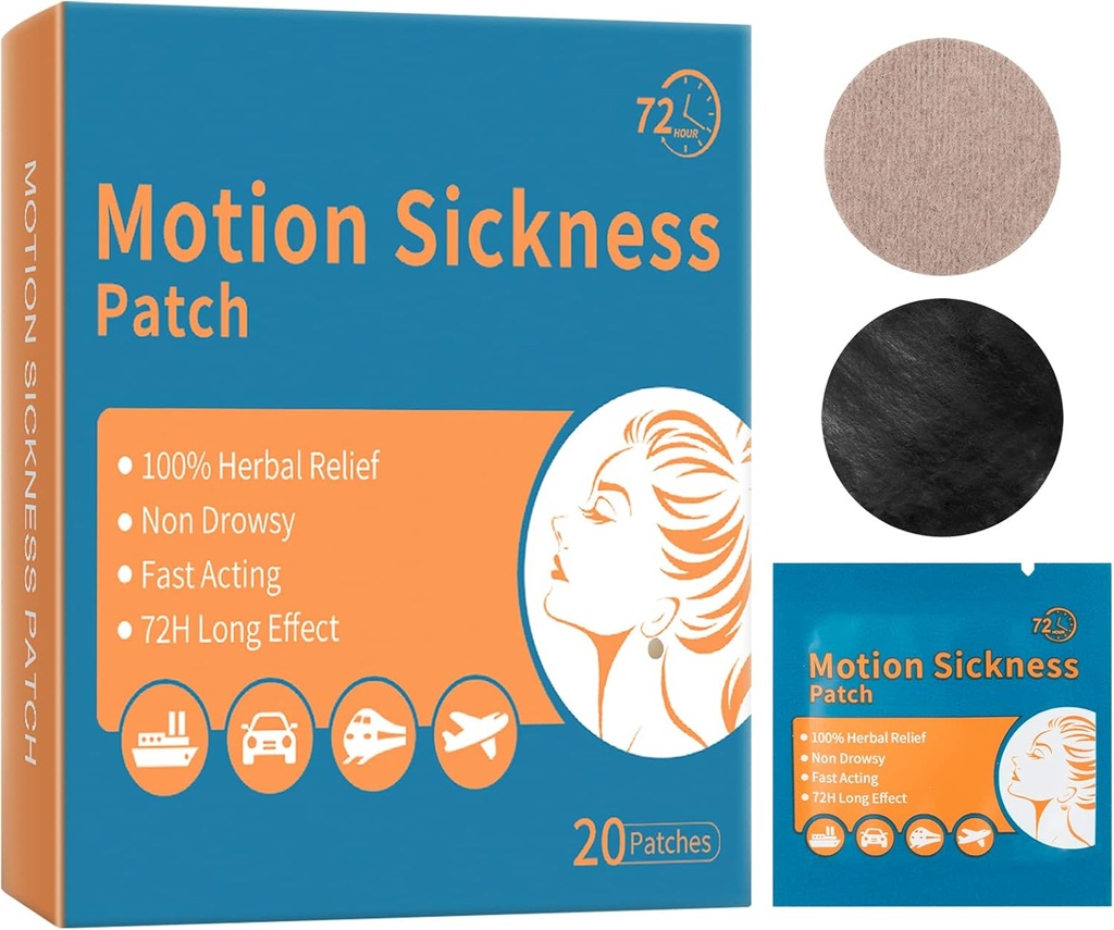 Sea & Motion Sickness Patches - Dizziness Vertigo & Nausea Relief - Anti Vomiting Bands for Adults & Kids - for Cars Cruise Ships Airplanes Trains Buses & Other Forms of Movement Transport - 20 Patch