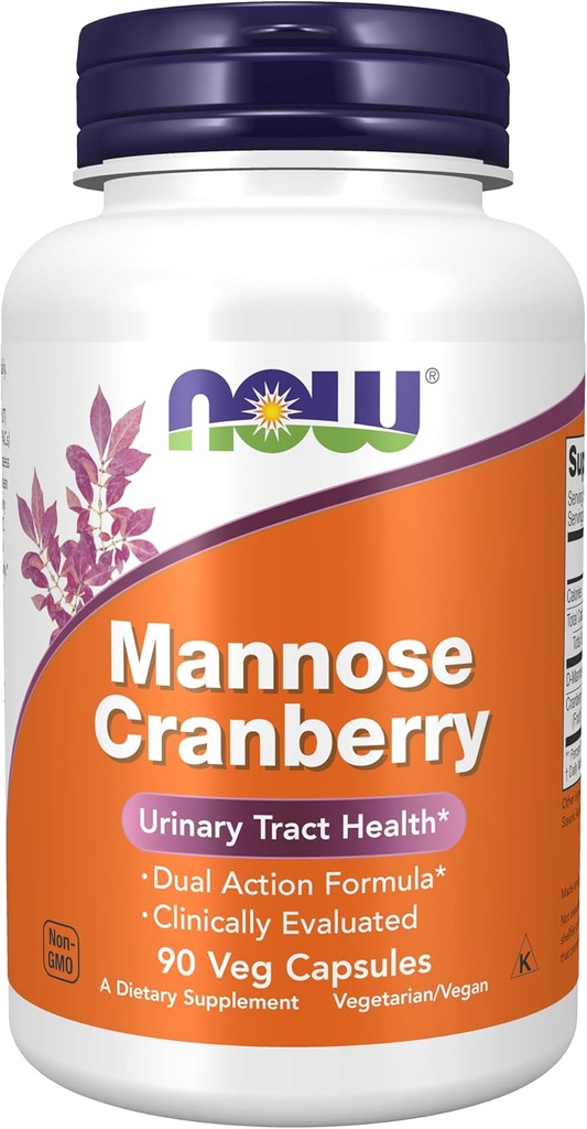 NOW Foods Supplements, Mannose Cranberry, Dual Action Formula*, Clinically Evaluated, Urinary Tract Health*, 90 Veg Capsules