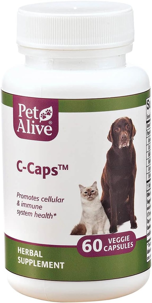 PetAlive C-Caps - すべての天然ハーブサプリメントは、犬と猫のセルラーと免疫システムの健康を促進 - 60ベジギーキャップ
