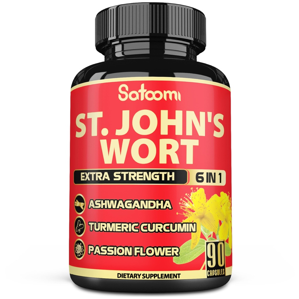 Satoomi St. John's Wort Capsules Extract Supplement - 6 Herbs Equivalent 5050 mg - 感情的なバランス、楽しい気分と気分のサポート - 1パック90 Veggieキャップ3ヶ月の供給