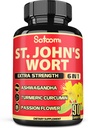 Satoomi St. John's Wort Capsules Extract Supplement - 6 Herbs Equivalent 5050 mg - Emotional Balance, Joyful Mood & Mood Support - 1 Pack 90 Veggie Caps 3-Month Supply