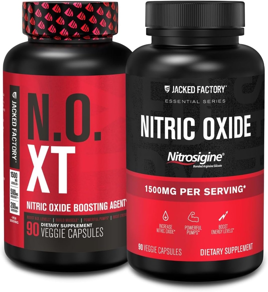 ジャック工場N.O. XT Nitric酸化物サプリメント(90カプセル)&Nitrosigine L-Arginine Nitric酸化物ブースター(90カプセル) 筋肉の成長、ポンプ、気管およびエネルギー