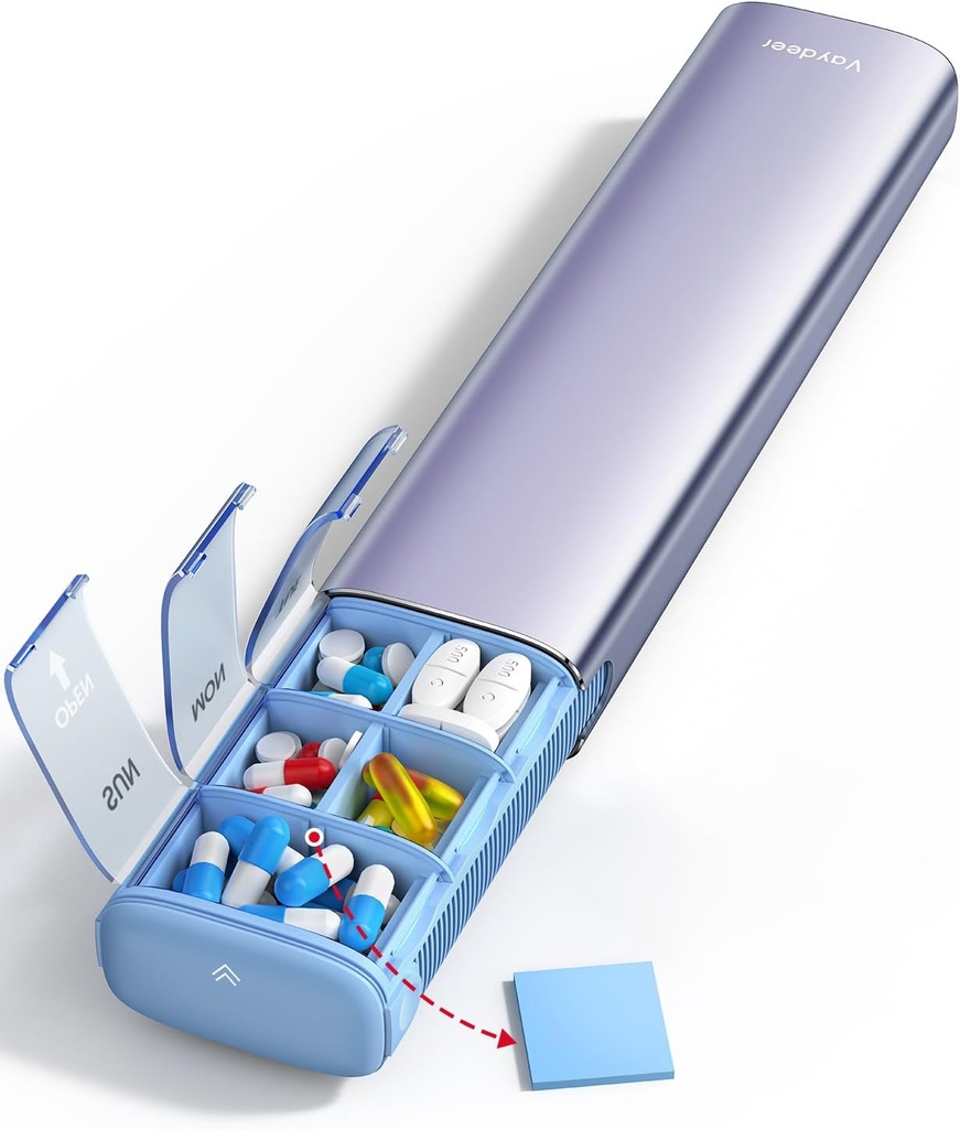 ヴァイデアー7日週刊丸薬のオルガナイザー(サポート2回1日)、金属旅行の丸薬の箱、補足、丸薬、ビタミンおよび薬(紫色)のための大容量の毎日のかわいい丸薬箱、8.3*2.1*1.2インチ
