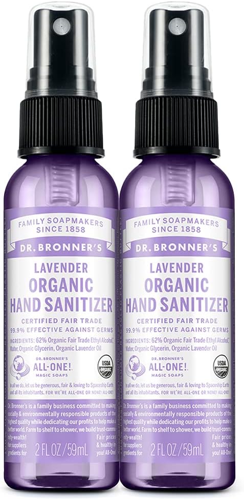 Dr. Bronner's - オーガニックハンドサニタイザースプレー(Lavender、2 Ounce、2-Pack) - シンプルで効果的なフォーミュラ、クレンジング&サニタイズ、ハーシュケミカル、保湿剤、クレンジングハンドなし