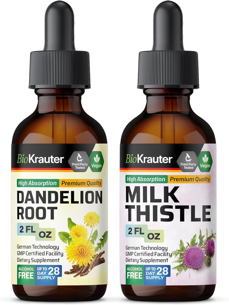BIO KRAUTER Dandelion Tincture 2 Fl. Oz. & Milk Thistle Tincture 2 Fl. Oz.