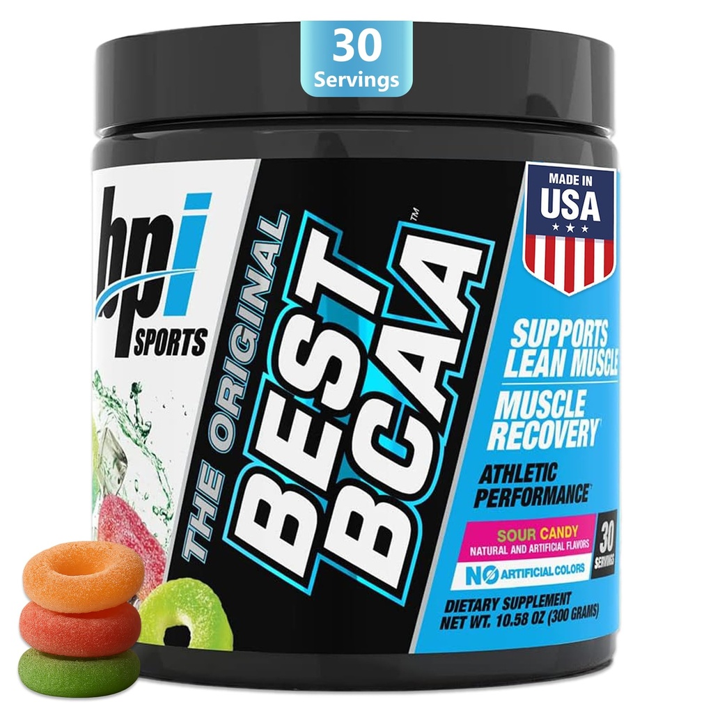 BPIスポーツベストBCAA - BCAAパウダー - 分岐チェーンアミノ酸 - 筋肉の回復 - 筋肉タンパク質合成 - リーンマッスル - 改善されたパフォーマンス - 水分補給 - サワーキャンデー - 35サービング - 12.34オンス。