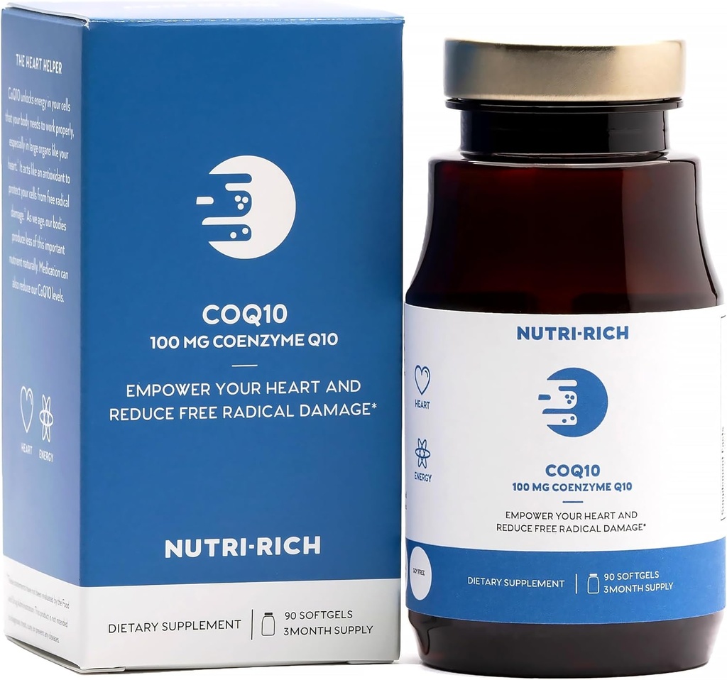 Nutri-Rich CoQ10 Softgels, Coenzyme Q10 Ubiquinone for Heart & Energy, Statin 使用法 & Cellular Health, サードパーティテスト済み, GMP 品質, 人工添加物なし, 大豆なし, グルテンフリー, 90 カウント