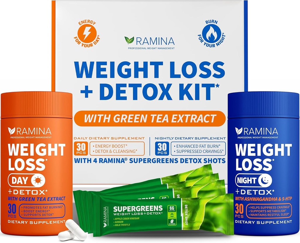 Ultimate Weight Loss Kit – 30 Day & Nighttime Detox Shots – Metabolism Booster & Appetite Control – Diet Supplements for Women & Men – Fat Burning & Weightloss Pills, Fat Burner & Appetite Suppressant