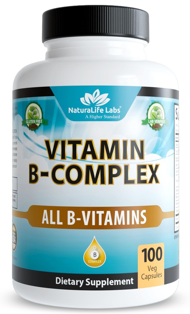 NaturaLifeはビタミンCとビタミンBコンプレックス&葉酸 - B1、B2、B3、B5、B6、B7、B9、B12が含まれています - 100カプセル、ビーガン、非GMO、グルテンフリー