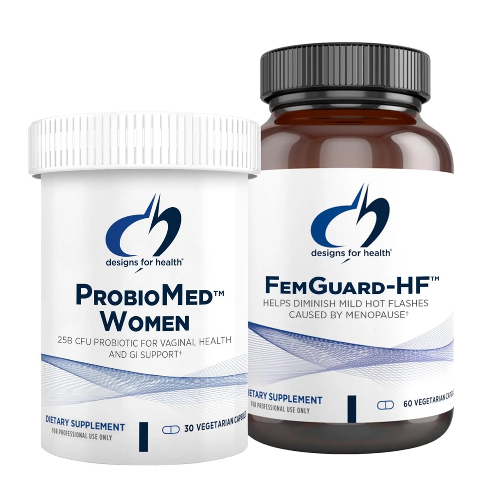 健康ホットフラッシュと腟のサポートプロバイオティックバンドルのためのデザイン - FemGuard-HF(60カプセル)は、穏やかな月経閉症ホットフラッシュ+ ProbioMed Women(30カプセル)Gut&Vaginal Probioticを支援します