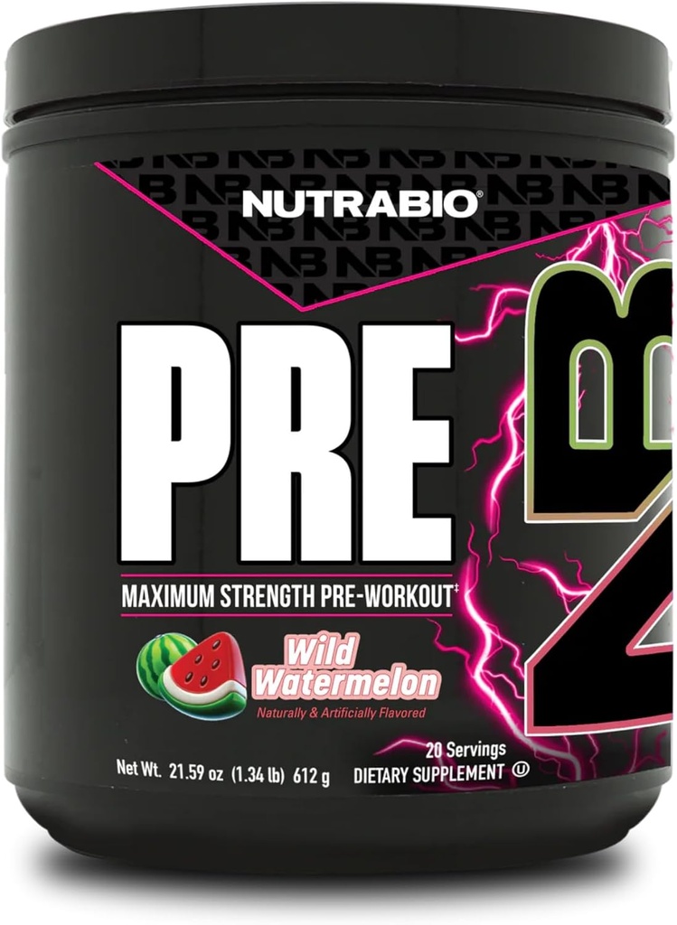 NutraBio Preworkout Powder, Watermelon| Explosive Energy, Laser Focus, Extreme Pumps| Pre Workout for Men & Women| Performance, Endurance, Power Complex, Caffeine, Electrolytes