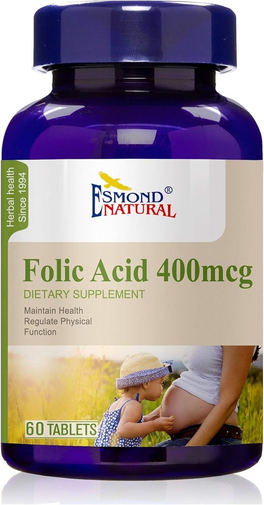 (3パック) エズモンドナチュラル: 葉酸400mcg(妊娠中サポート、健康機能を維持)、GMP、天然物認定、米国製 - 400mcg、180錠