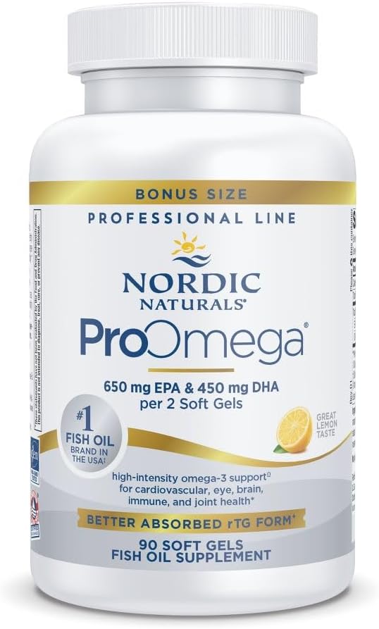 Nordic Naturals ProOmega、レモンフレーバー - 90 ソフトジェル - 1280 mg Omega-3 - EPA&DHAと高周波魚油 - 脳、目、心臓、免疫の健康を促進 - 非GMO - 45 サービング