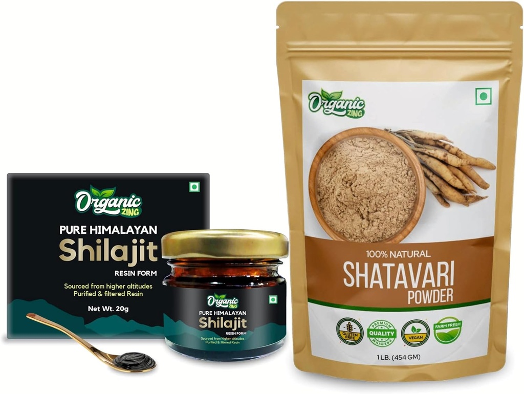 ORGANIC ZINGのShatavariの粉- 454g及びShilajitの樹脂- 20g