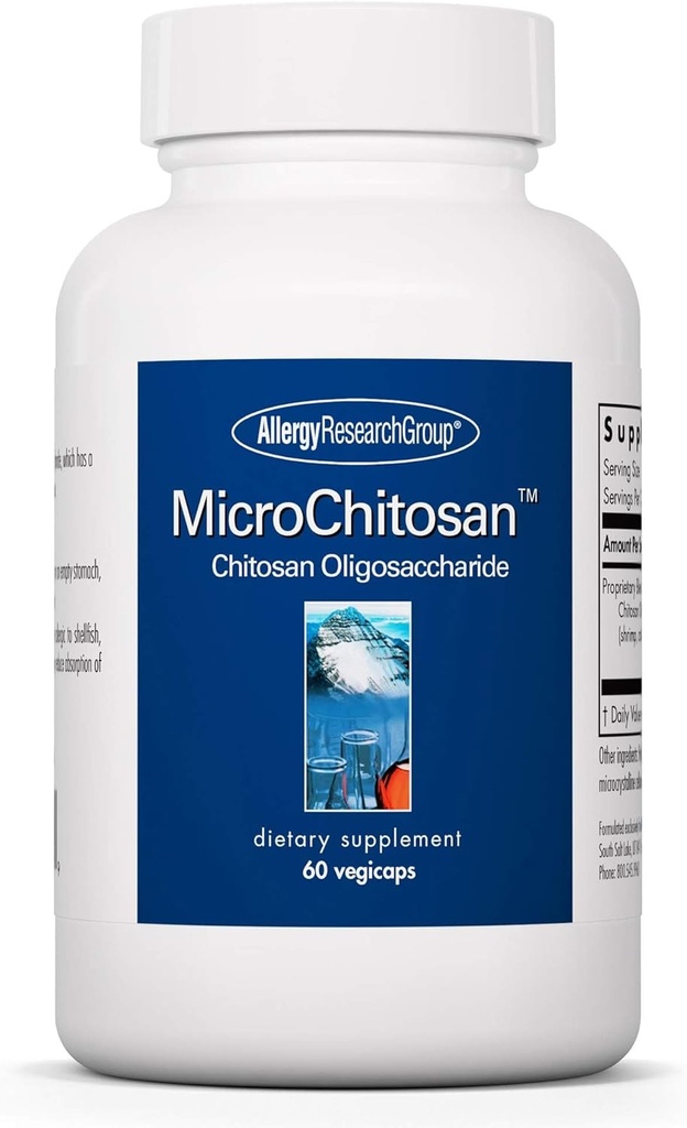 アレルギー研究グループ MicroChitosan サプリメント - Chitosan、Chitosan Oligosaccharide、クレンジングサポート バインダー、強化解毒、1800 mg ベジタリアンピル - 60 カウント