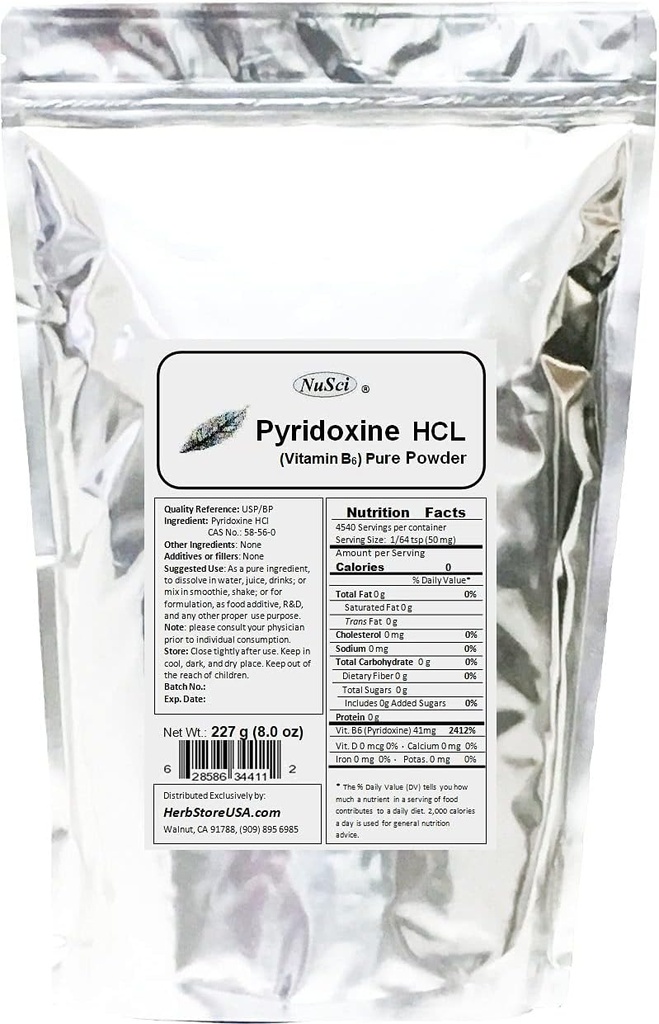 ピリドキシン HCl ビタミン B6 純粋な粉 8.0 oz (227 g)