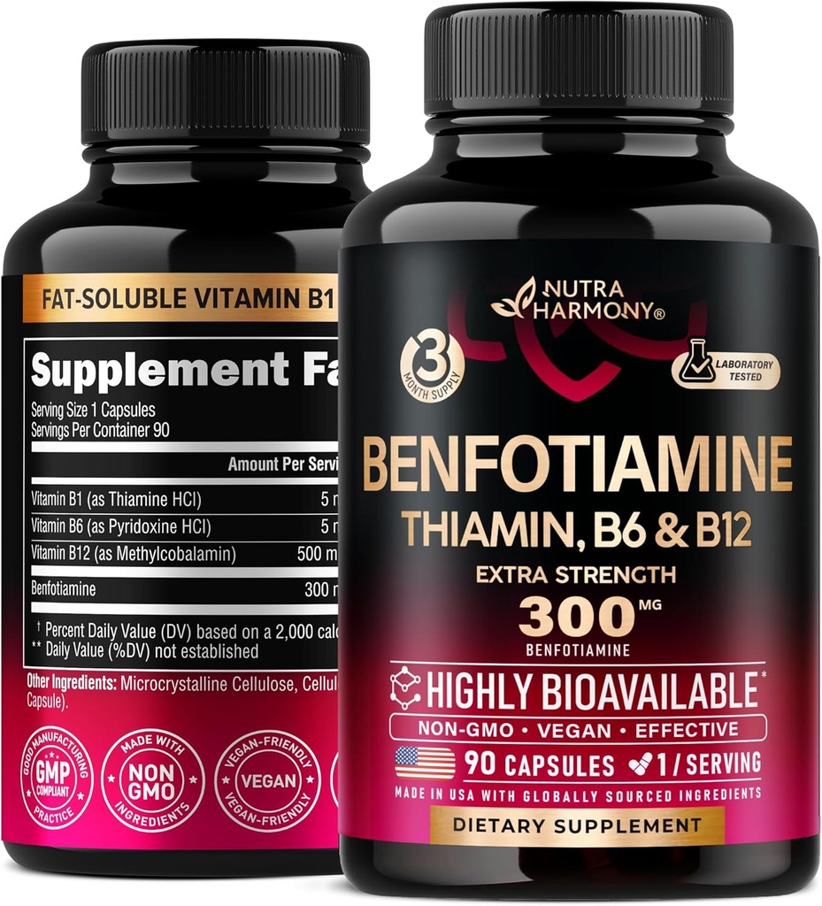 Benfotiamine 300のmg - Nerveサポート、エネルギー及びMetabolismサポート-Benfotiamineの補足の脂肪溶性のビタミンB1 -非常にBioavailable及び吸収性-Teamin、ビタミンB12及びB6 - 90のカプセルを使って