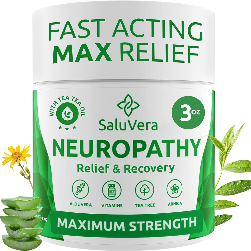 Neuropathy Pain Relief Cream - Maximum Strength Nerve Pain Reliever for Foot, Toes, Hands, Legs with Aloe Vera, Arnica, MSM Vitamin B6, and Menthol for Fast-Acting Relief 3oz
