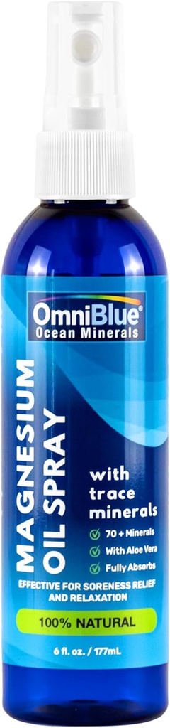 オムニブルーマグネシウム&オーシャンミネラルスプレー- Topical、Ionic&Bioavailableトレースミネラル - Soreness、Cramps、接合箇所および睡眠のための救済 - スプレーは速く吸収します、いいえSting - アメリカは(6oz)
