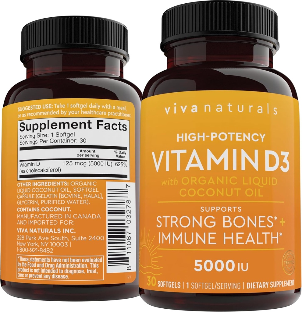 D3ビタミン5000 IUのSoftgels (125のmcg)、30 Softgels -健康な免疫機能、骨及び筋肉のための高い効力のビタミンDの補足-有機性液体のココナッツ オイルとなされる