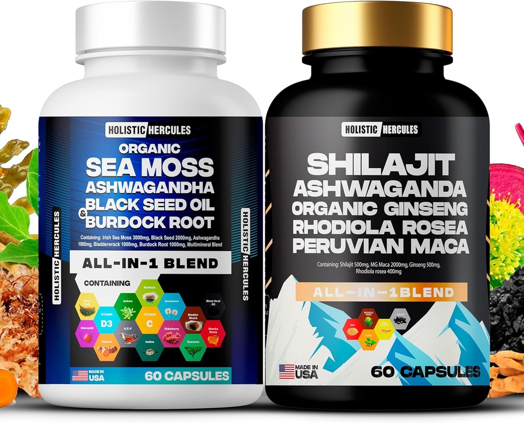 Holistic Herculesの古典的なコンボの束-海苔3000mgの黒い種2000mgのAshwagandha 1000mgのShilajit 5000mgのPanax Ginseng 1500mgのペルーのマカ2000mg、1のすべてはパックを補います