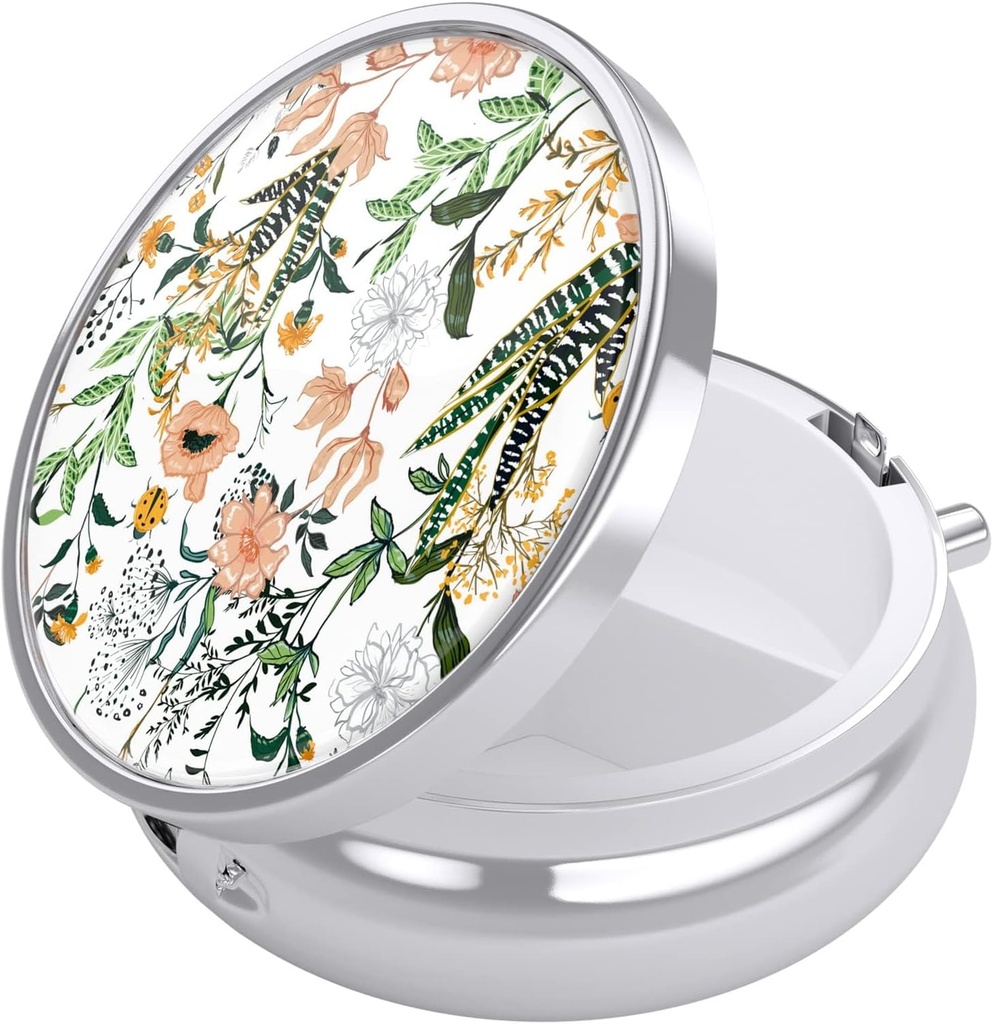 Nipichshaの丸薬箱、財布のための小さい丸薬箱及びポケット、かわいい旅行薬のオルガナイザー、ビタミン、薬、魚油及び補足、花の実を握る携帯用薬の容器のホールダー