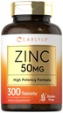 カルライル亜鉛50mg | 300錠 | ベジタリアン・非GMO・グルテンフリー対応サプリメント | 亜鉛グルコネート | 高効力式