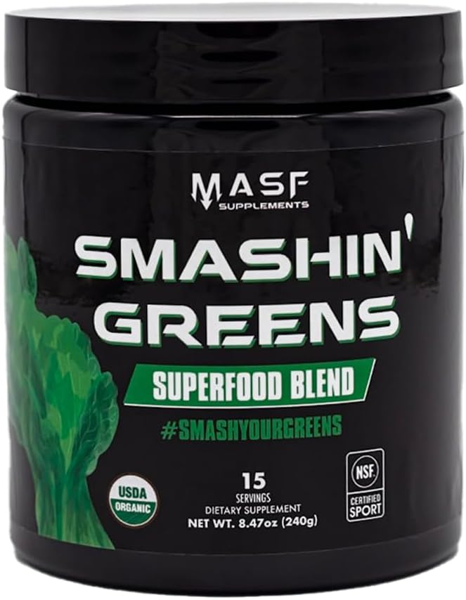 MASF Smashin' Greens スーパーフードブレンドNSFスポーツ、スーパーグリーン消化の健康、スピルリナ、クロレラ、ブロア救済、8.47オンス(パッケージ1)