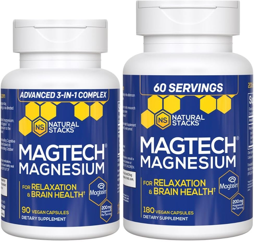 Natural Stacks Magtech Magnesium Value Bundle - 3 Forms of Magnesium - Featuring Magtein L-Threonate - Supports Relaxation and Brain Health* - 270 Total Capsules