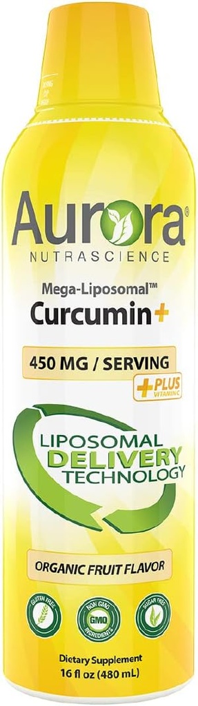 Aurora Nutrascience Mega-Liposomal Curcumin+ Vitamin C with CurcuVail、ヘルシージョイント、筋肉、GI Tract、および脳機能、有機、非GMO、32サービング、16 floz