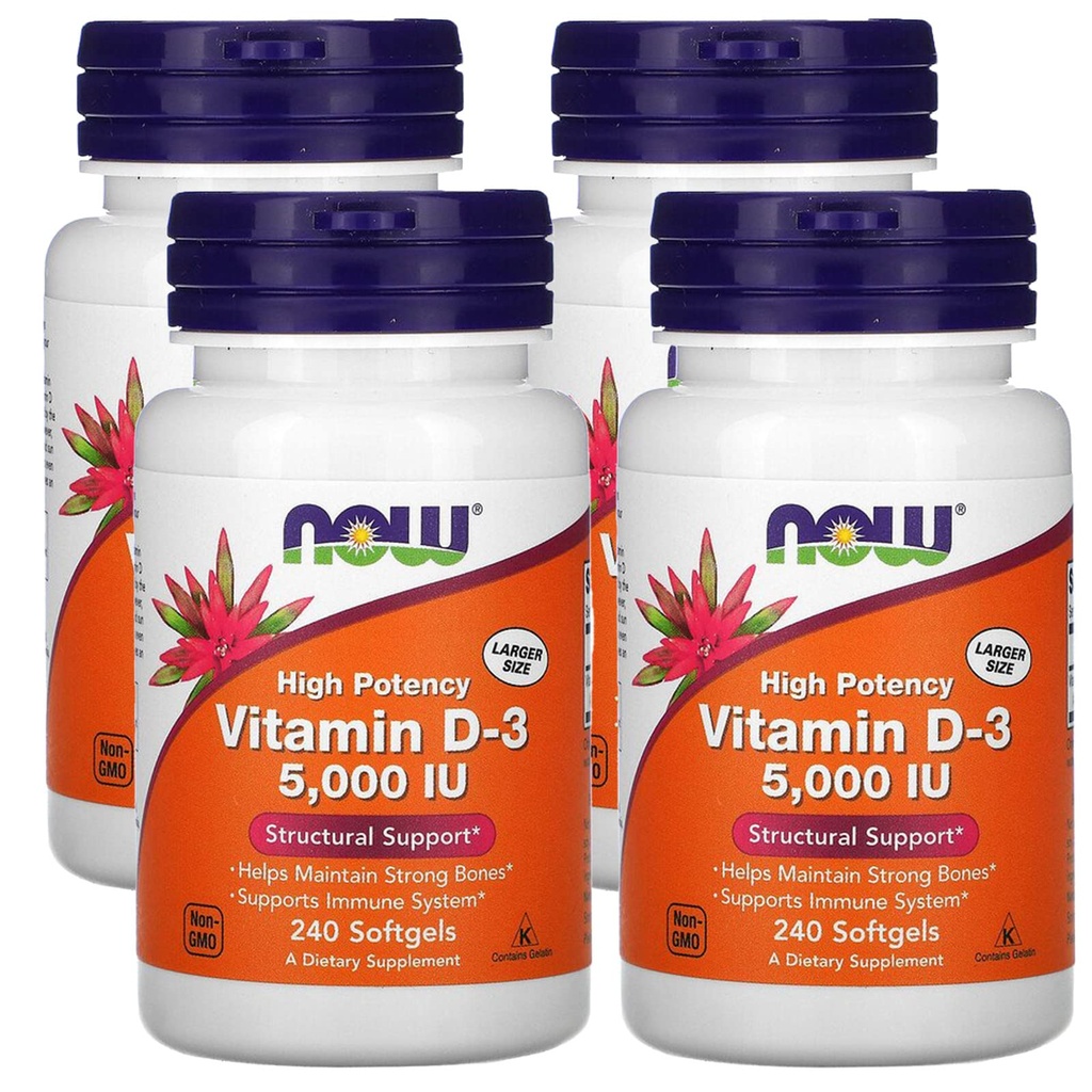 今食糧は、ビタミンD-3 5,000 IU、高い効力、構造サポート*、240 Softgels (4パック)を補います