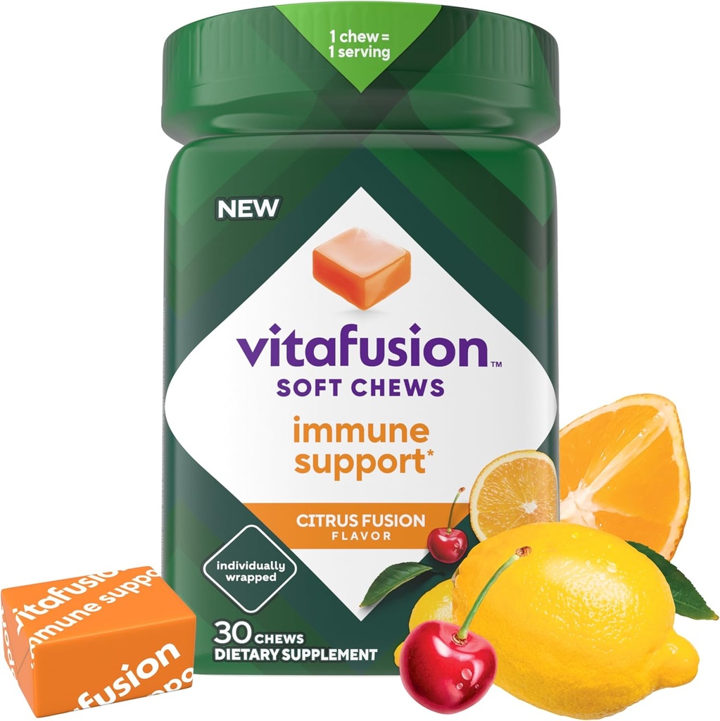 Vitafusion Soft Chews Immune Support (1), Adult Chewable Vitamin C for Immune Support, Individually Wrapped, Citrus Fusion Flavor, 30 Chews, 30 Day Supply